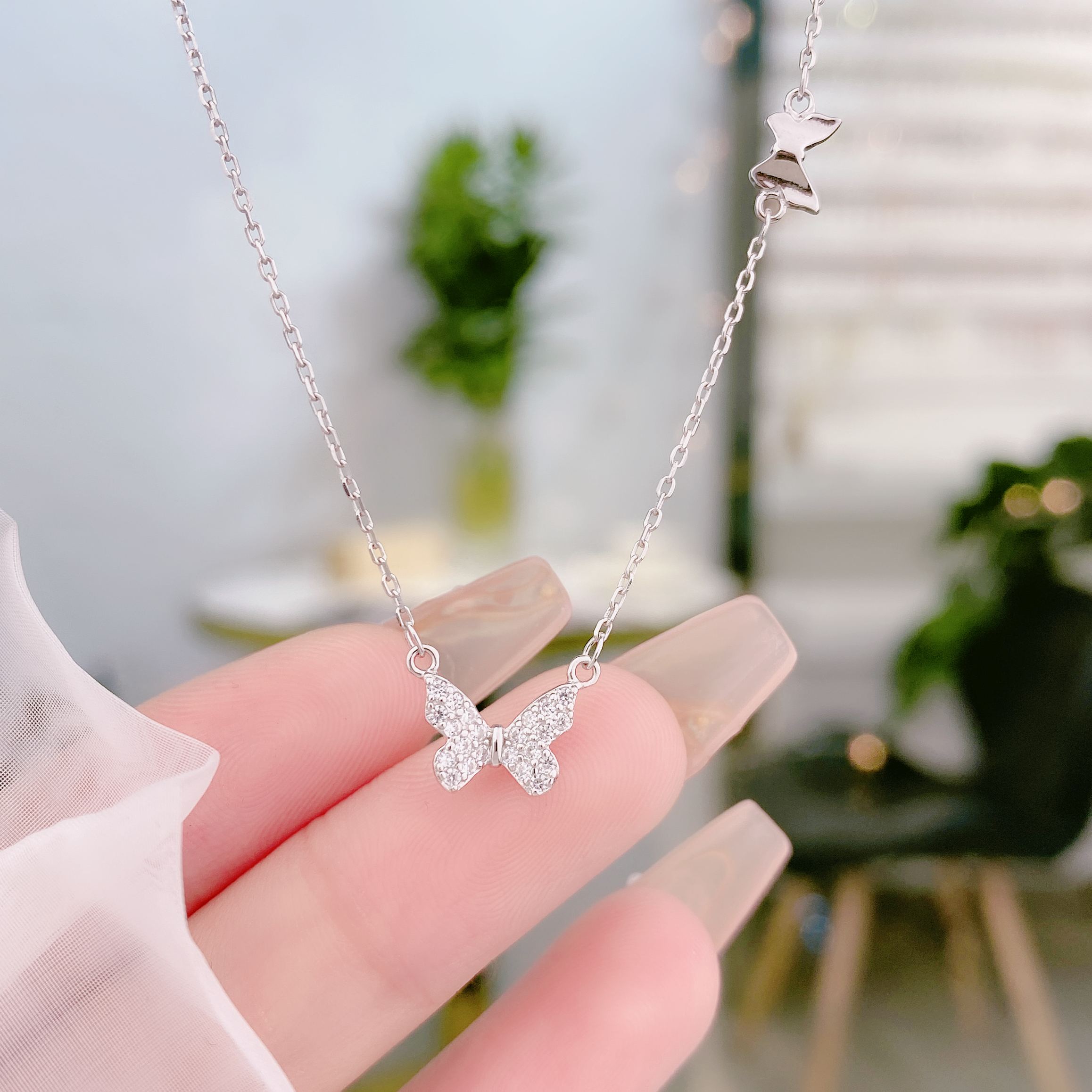 Simple Style Butterfly Sterling Silver Butterfly Zircon Pendant Necklace 1 Piece display picture 2