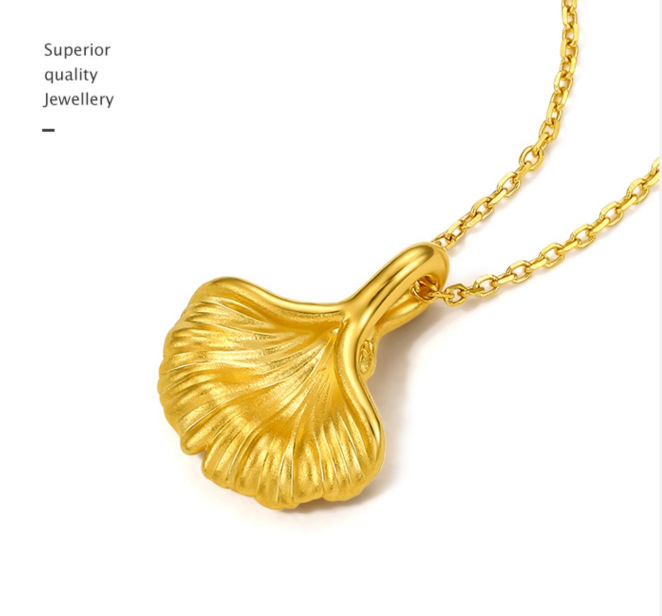 Fashion Ginkgo Leaf Titanium Steel Gold Plated Pendant Necklace 1 Piece display picture 1