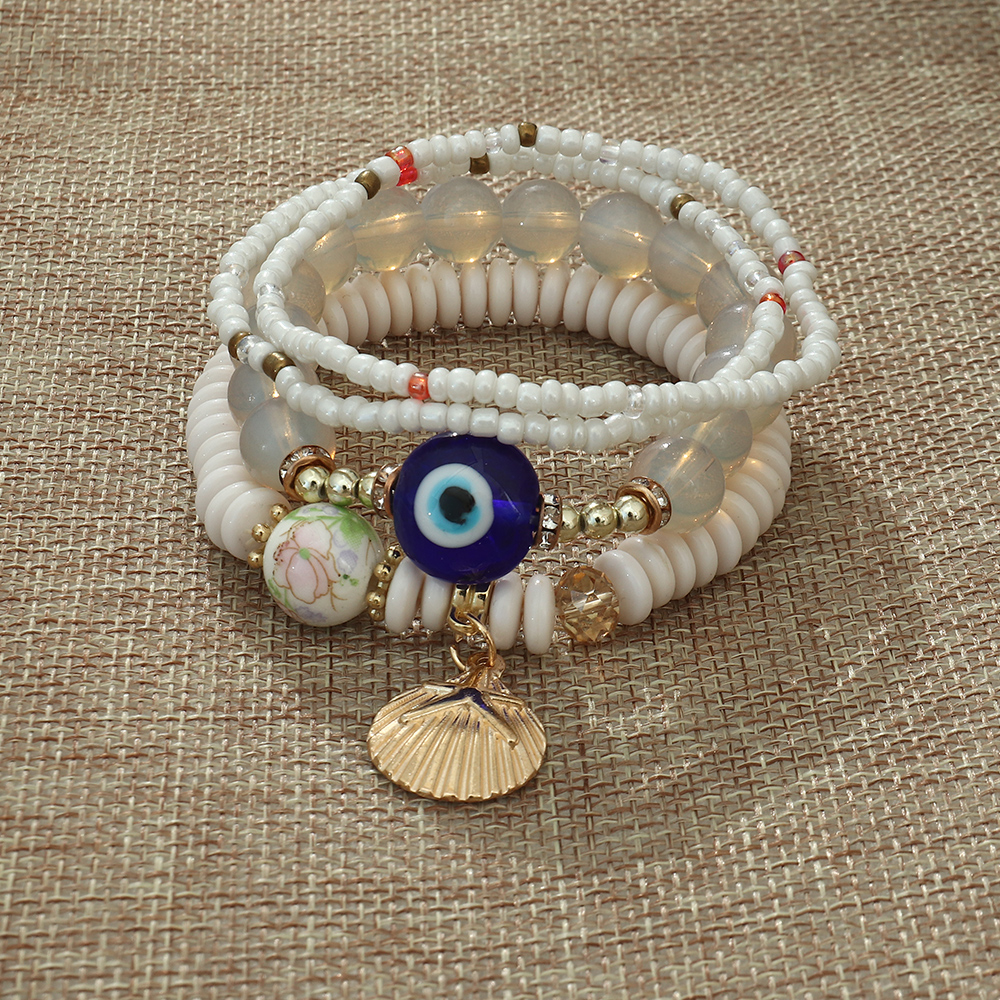 Vintage Style Eye Shell Glass Beaded Women's Bracelets 1 Set display picture 3