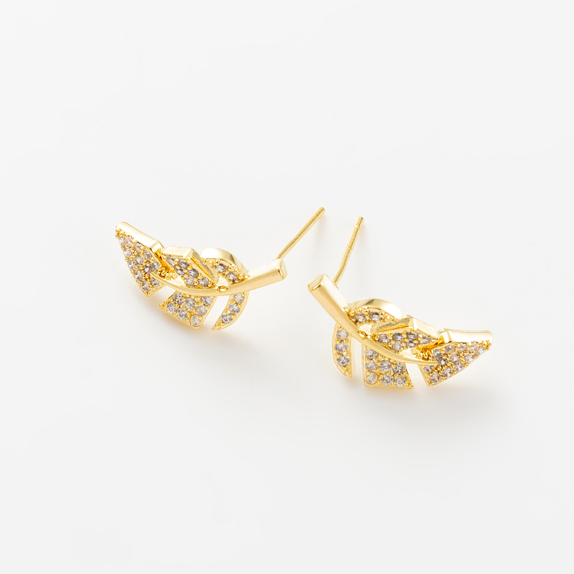 1 Pair Simple Style Leaf Plating Inlay Copper Zircon 24k Gold Plated Ear Studs display picture 2