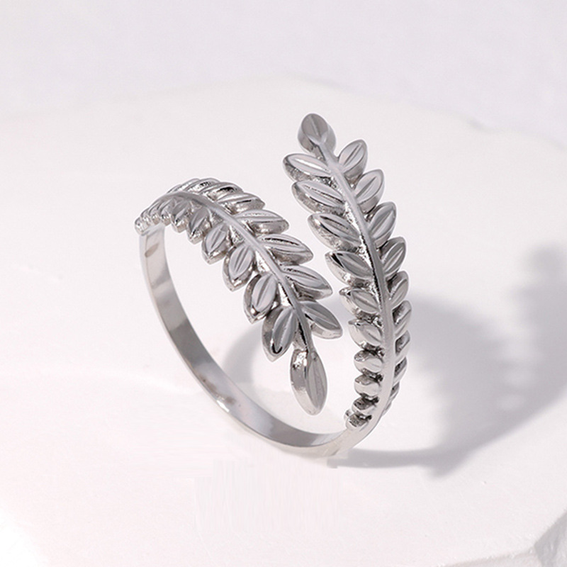 Vintage Style Simple Style Leaves Stainless Steel Plating Gold Plated Silver Plated Open Ring display picture 2