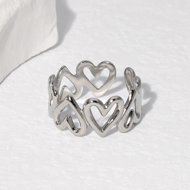 Vintage Style Heart Shape Stainless Steel Asymmetrical Open Rings display picture 4