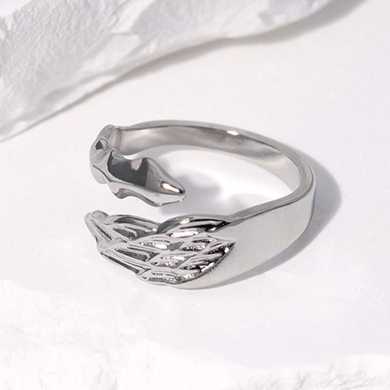 Exaggerated Angel Stainless Steel Asymmetrical Open Rings display picture 5