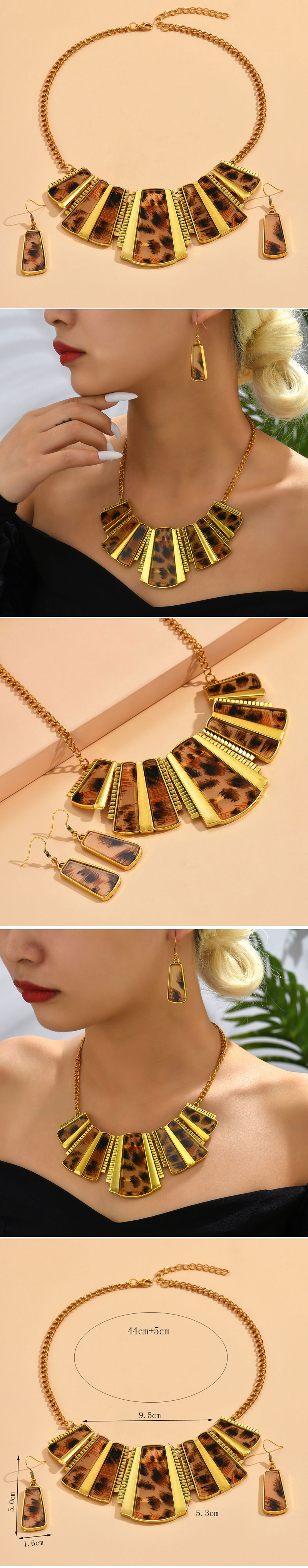 Retro Leopard Synthetic Resin Alloy Patchwork Women's Earrings Necklace 1 Set display picture 1