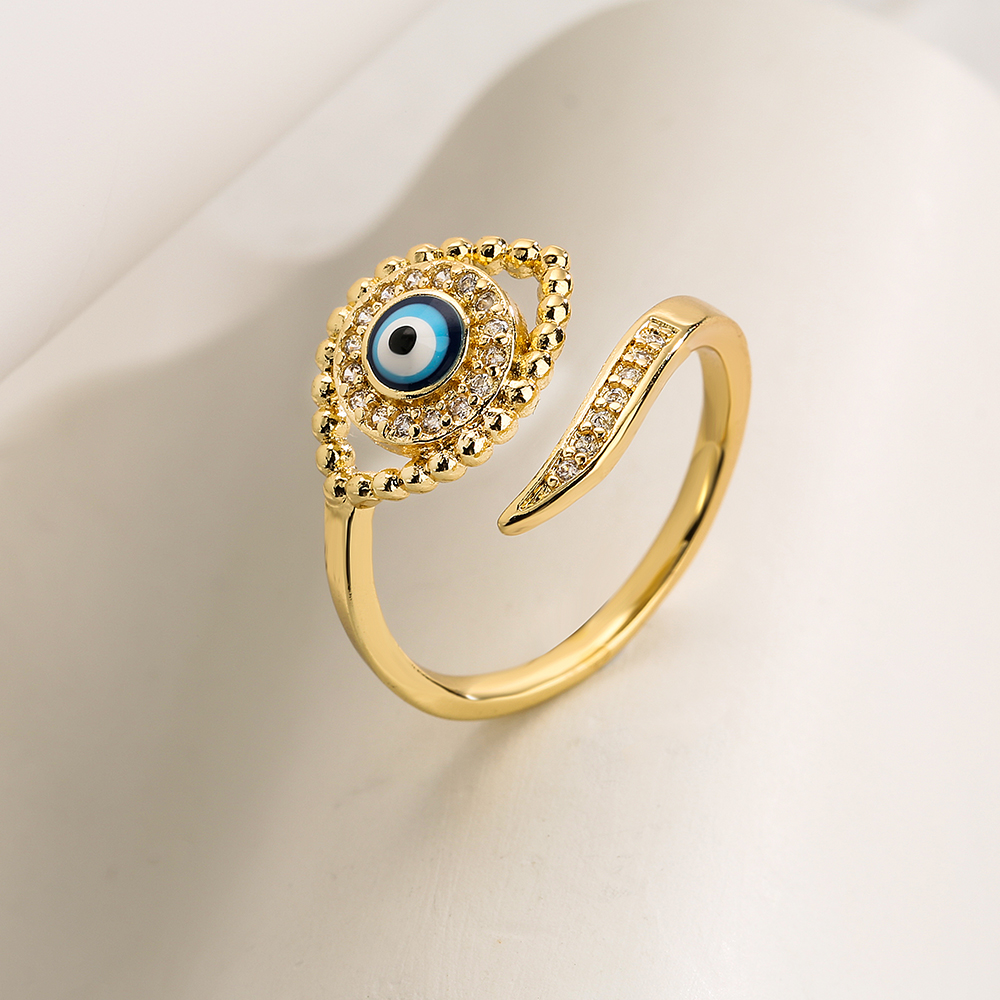 Fashion Devil's Eye Copper Gold Plated Artificial Pearls Zircon Open Ring display picture 2