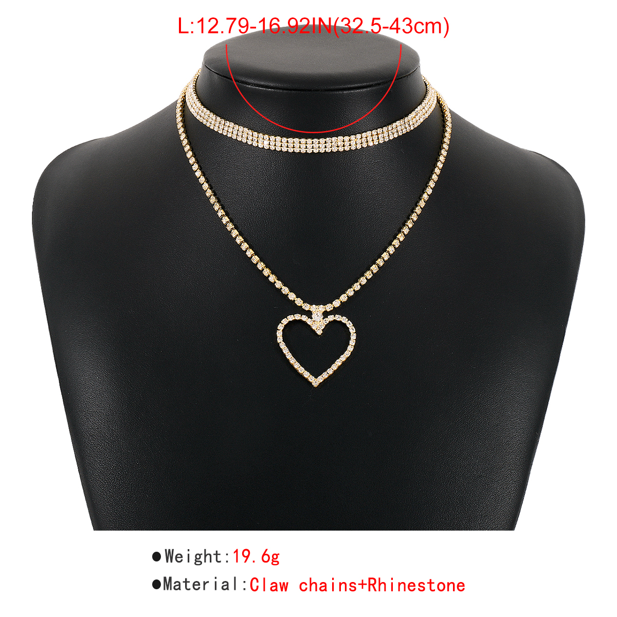 Fashion Heart Shape Claw Chain Inlay Rhinestones Women's Layered Necklaces 1 Set display picture 12