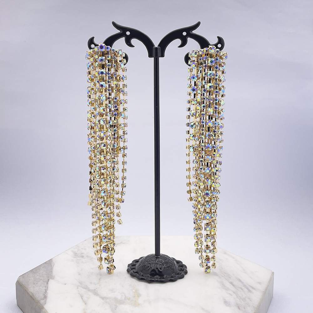 Luxurious Tassel Alloy Inlay Rhinestones Drop Earrings 1 Pair display picture 11