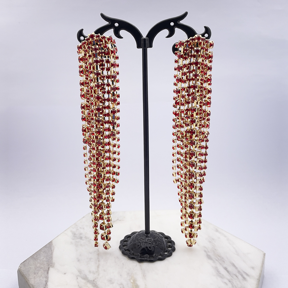 Luxurious Tassel Alloy Inlay Rhinestones Drop Earrings 1 Pair display picture 13