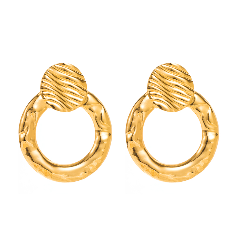Geometric Leaf Round Hollow Out Gold Plated display picture 3