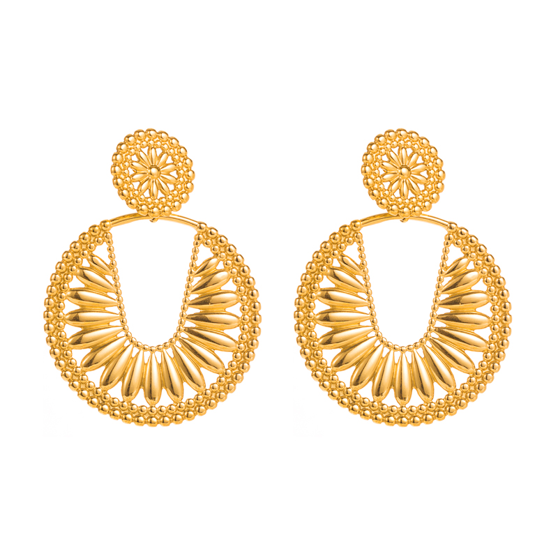 Geometric Leaf Round Hollow Out Gold Plated display picture 5