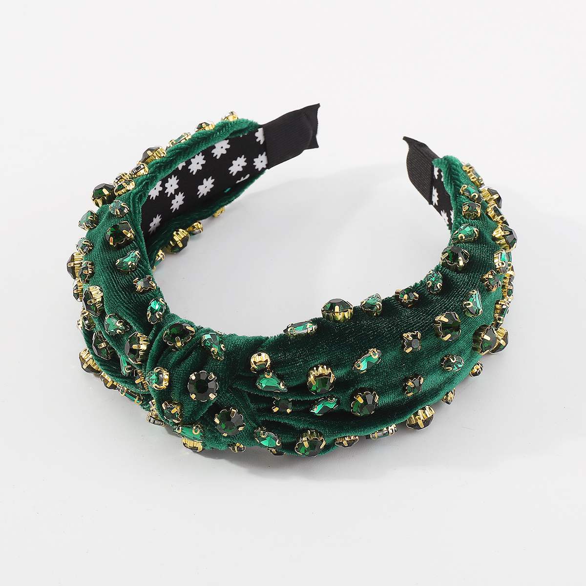Women's Luxurious Fashion Solid Color Corduroy Knot Inlay Artificial Rhinestones Hair Band display picture 3