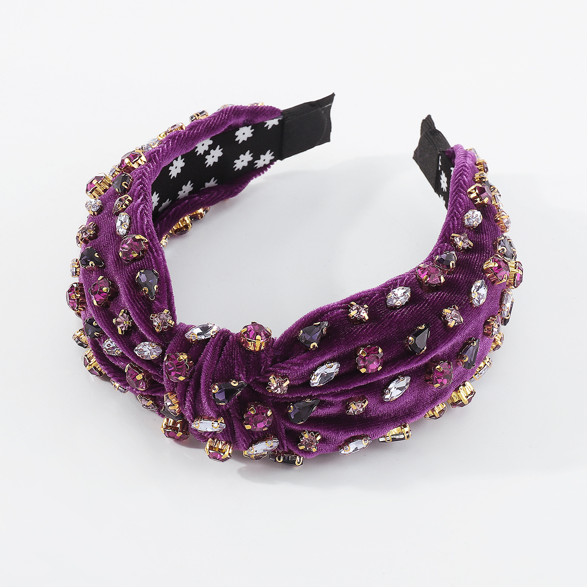 Women's Luxurious Fashion Solid Color Corduroy Knot Inlay Artificial Rhinestones Hair Band display picture 5