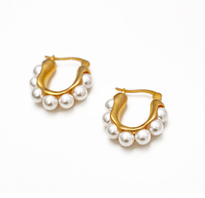 1 Paire Style Vintage Forme En U Placage Acier Au Titane Perles Artificielles Des Boucles D'Oreilles display picture 3