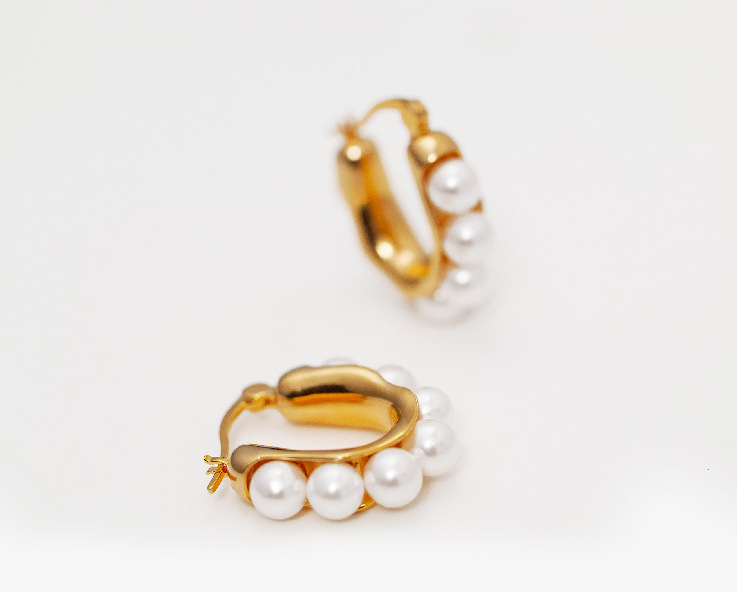 1 Paire Style Vintage Forme En U Placage Acier Au Titane Perles Artificielles Des Boucles D'Oreilles display picture 4