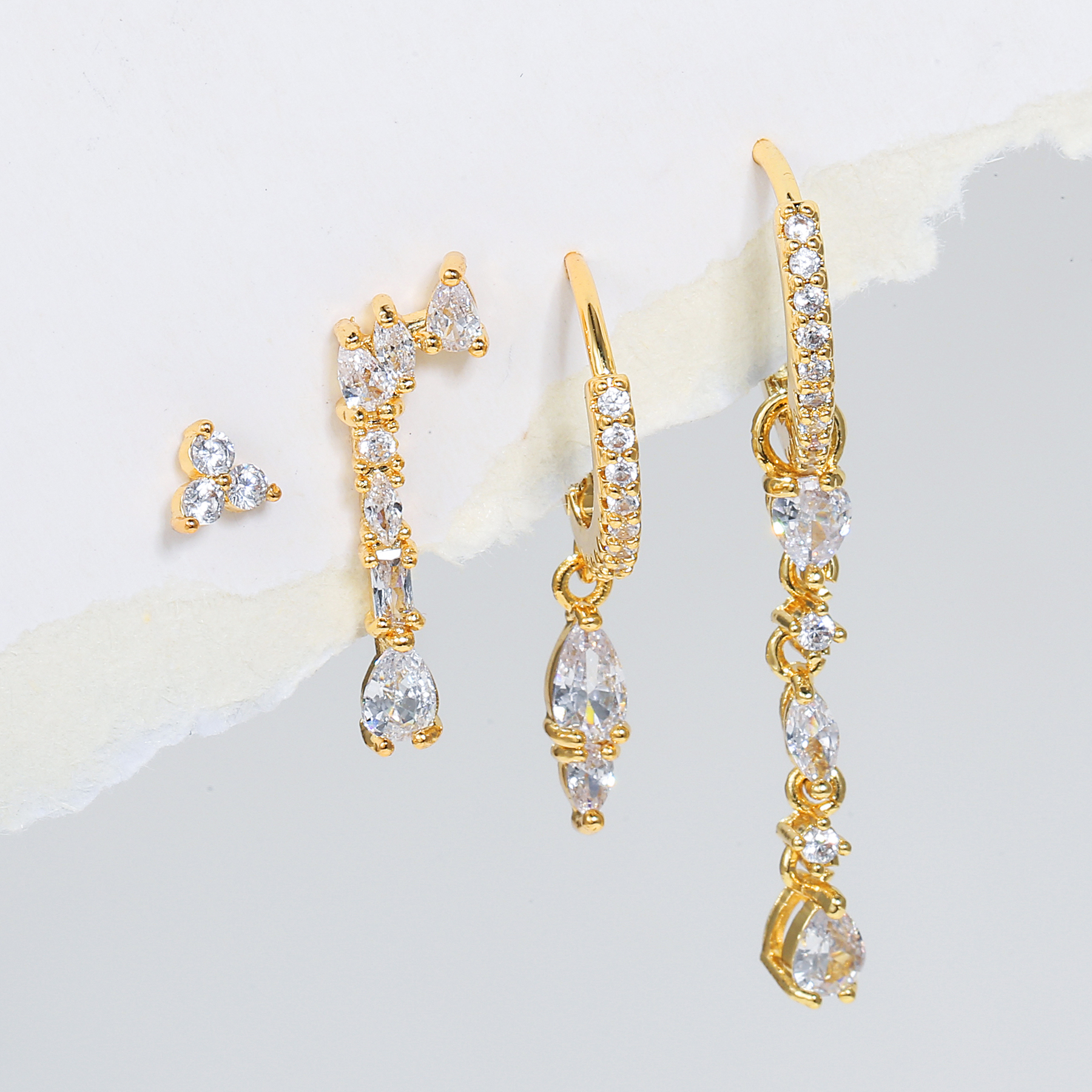 Fashion Water Droplets Copper Inlay Zircon Drop Earrings 4 Piece Set display picture 2