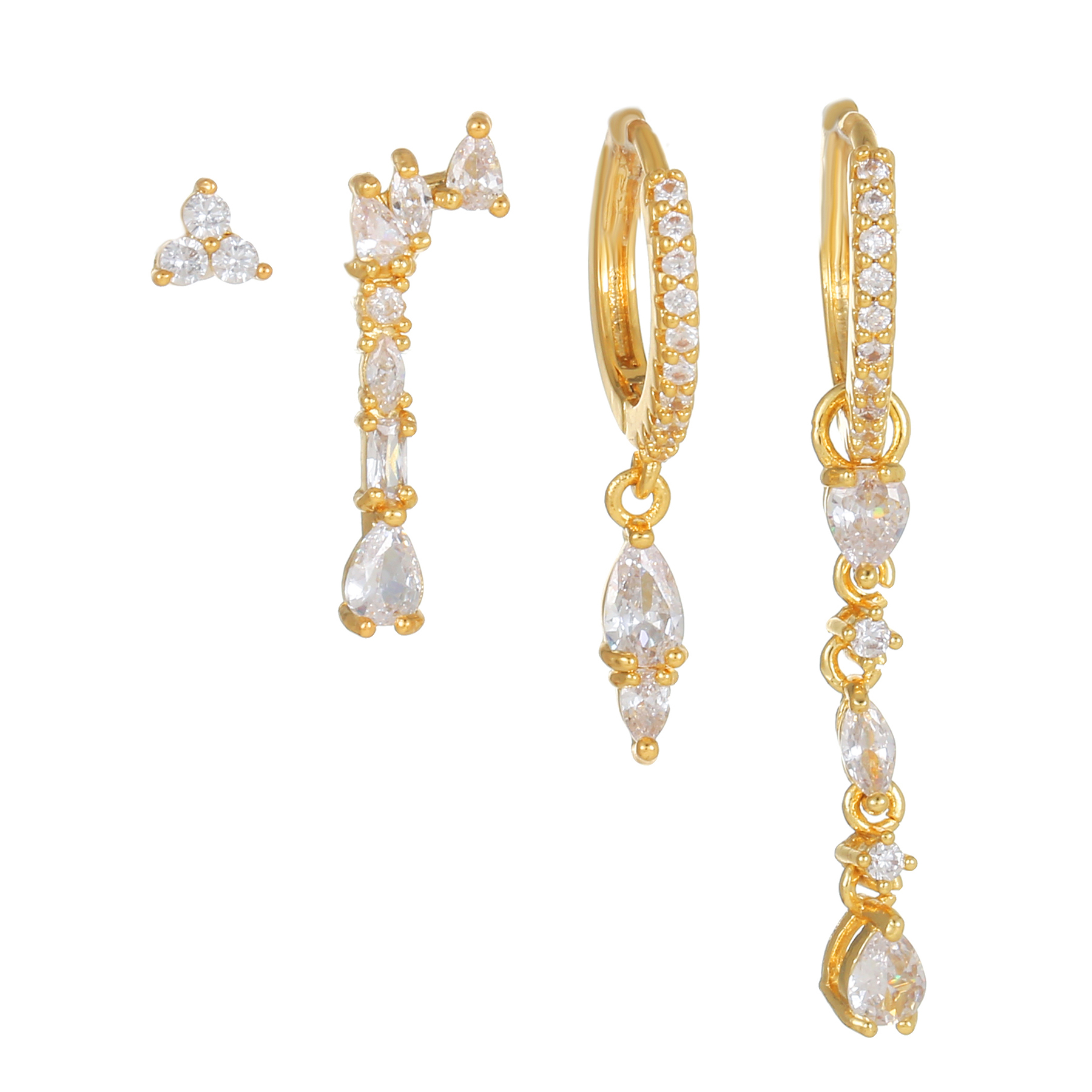 Fashion Water Droplets Copper Inlay Zircon Drop Earrings 4 Piece Set display picture 6