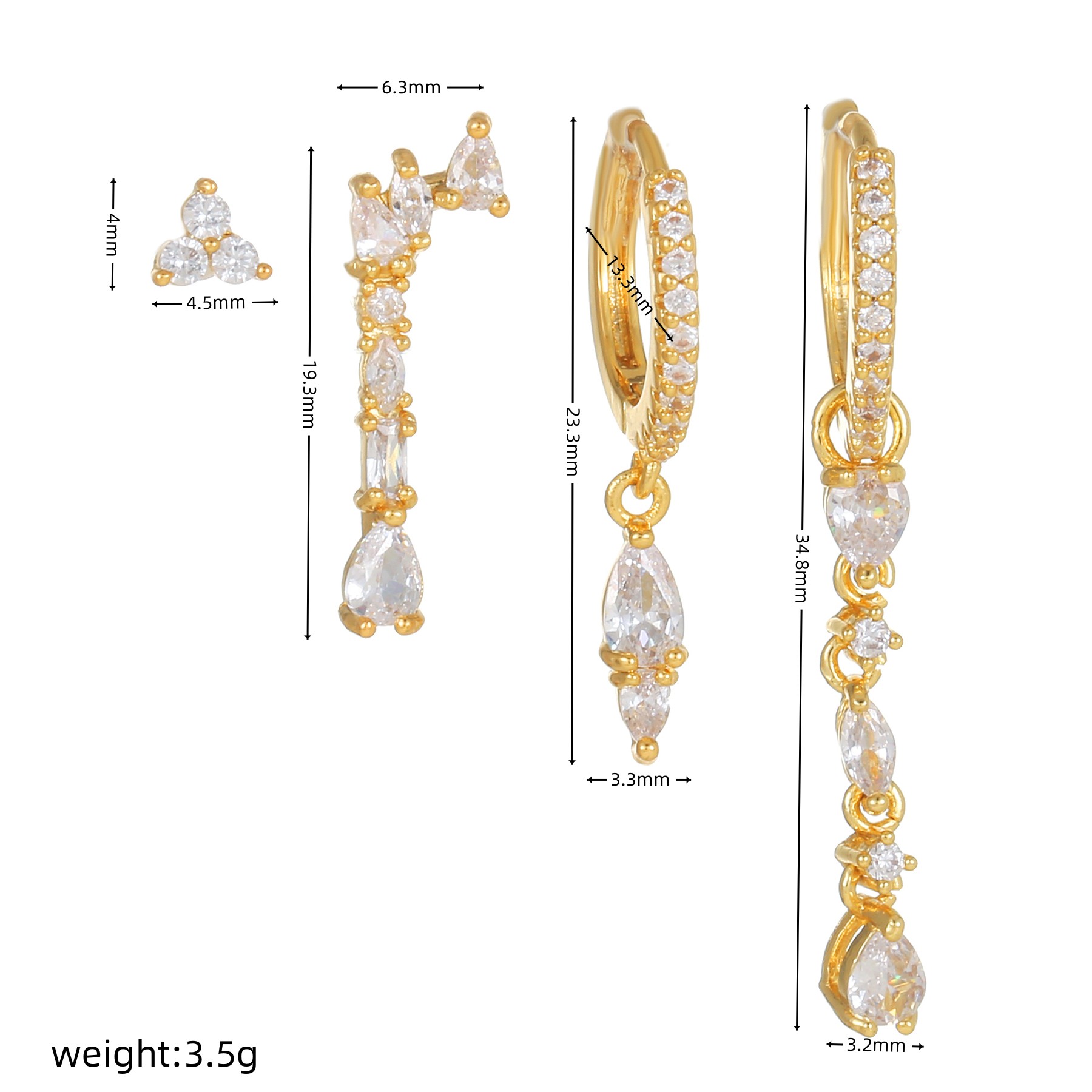 Fashion Water Droplets Copper Inlay Zircon Drop Earrings 4 Piece Set display picture 7