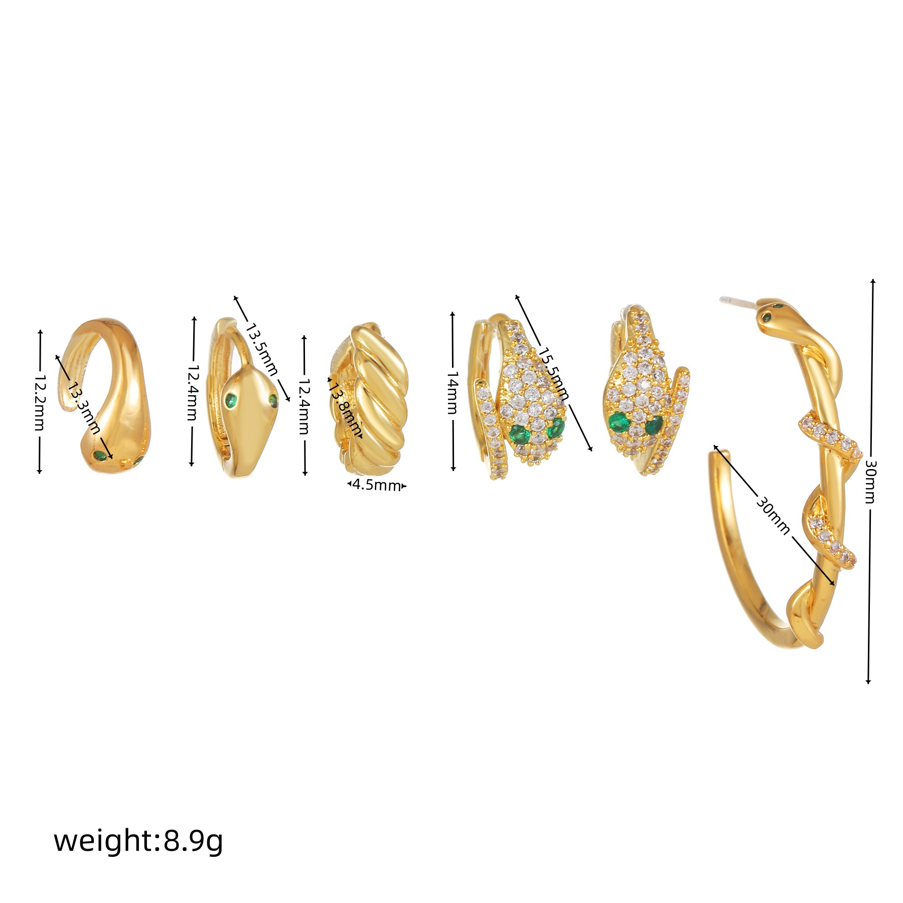 Simple Style Snake Copper Inlay Zircon Hoop Earrings display picture 5