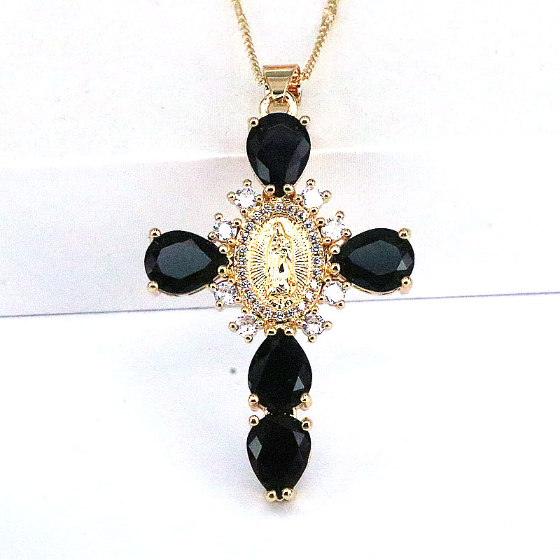 Ethnic Style Cross Copper Gold Plated Inlay Zircon Pendant Necklace 1 Piece display picture 3