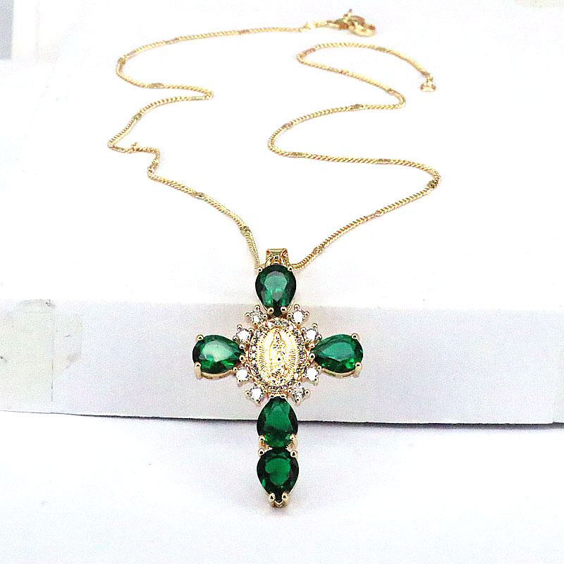 Ethnic Style Cross Copper Gold Plated Inlay Zircon Pendant Necklace 1 Piece display picture 6