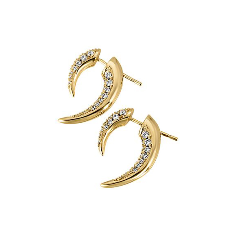 Simple Style Horns Copper Gold Plated Irregular Three-dimensional Zircon Ear Studs 1 Pair display picture 3