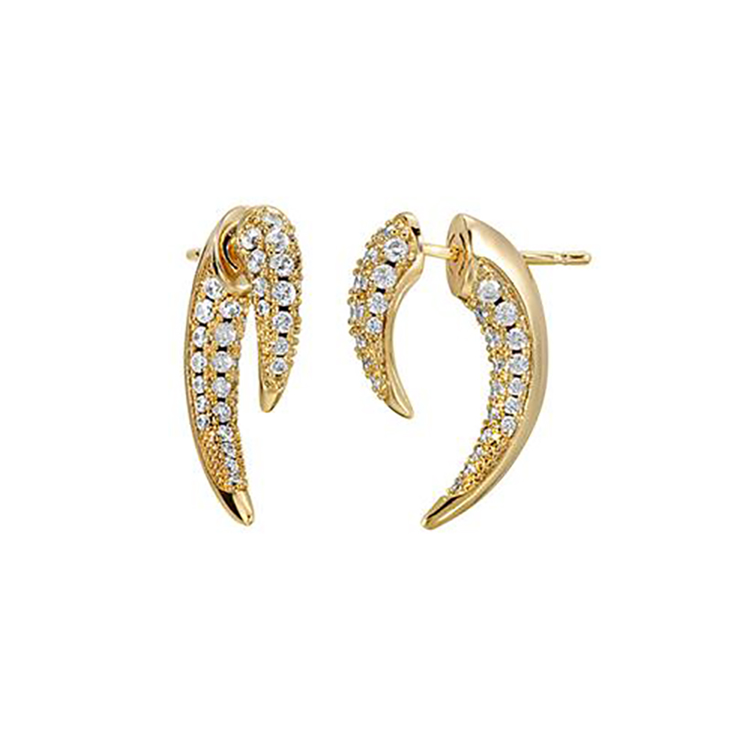 Simple Style Horns Copper Gold Plated Irregular Three-dimensional Zircon Ear Studs 1 Pair display picture 4