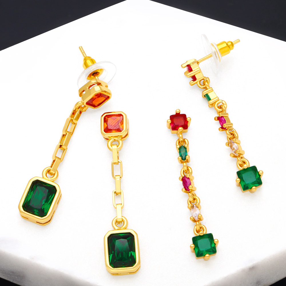 Fashion Geometry Water Droplets Rectangle Copper Tassel Plating Zircon Drop Earrings 1 Pair display picture 2