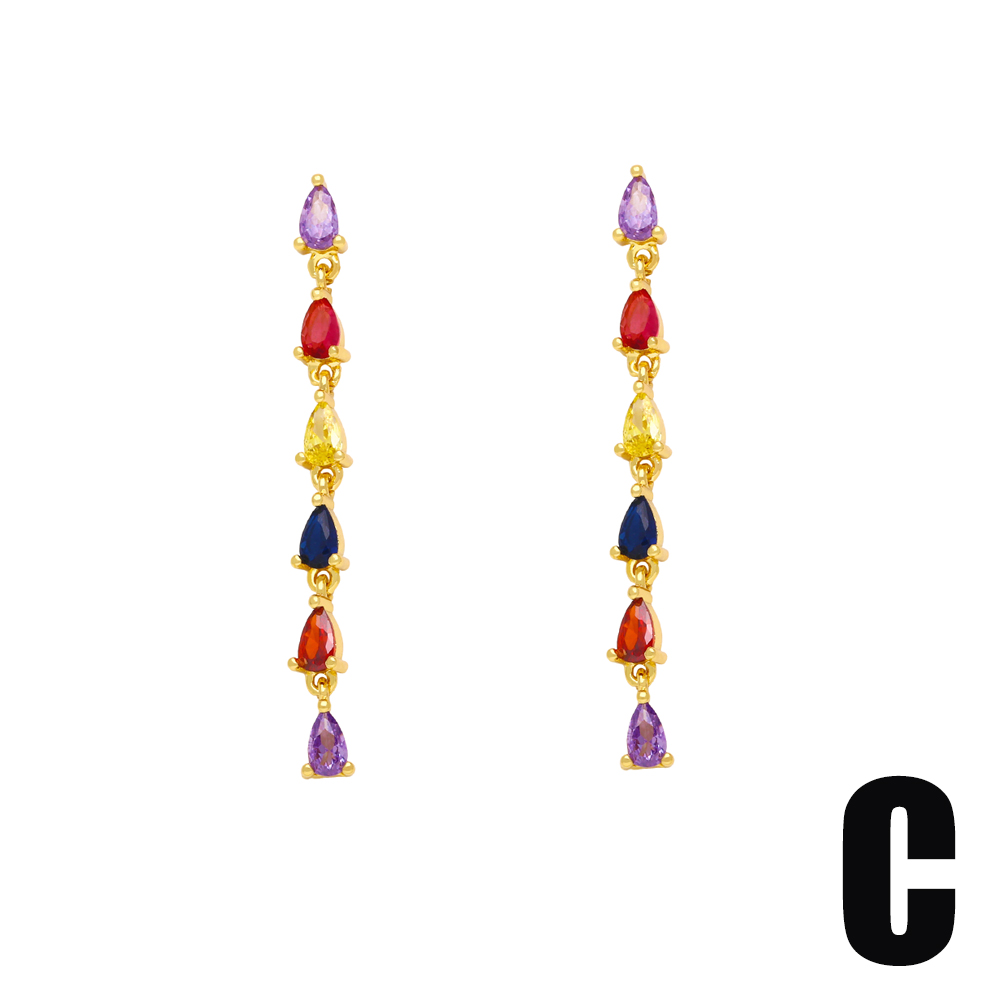 Fashion Geometry Water Droplets Rectangle Copper Tassel Plating Zircon Drop Earrings 1 Pair display picture 3