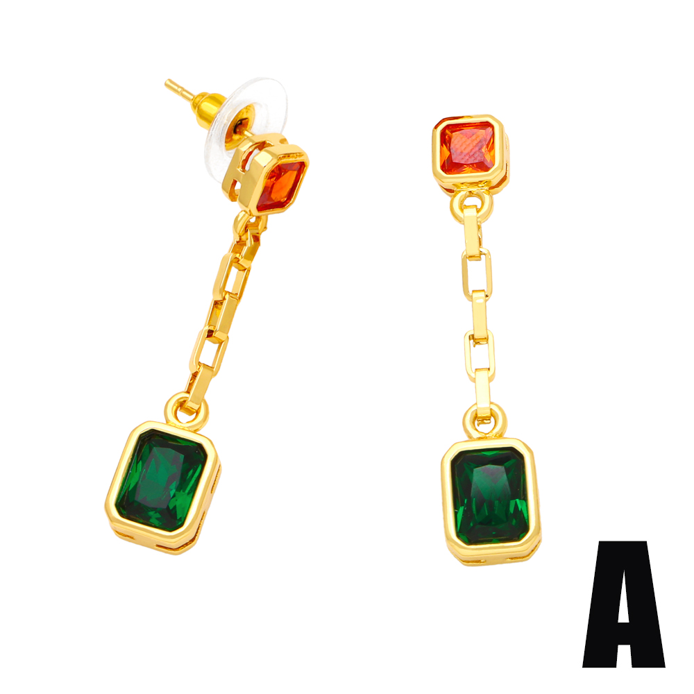 Fashion Geometry Water Droplets Rectangle Copper Tassel Plating Zircon Drop Earrings 1 Pair display picture 5