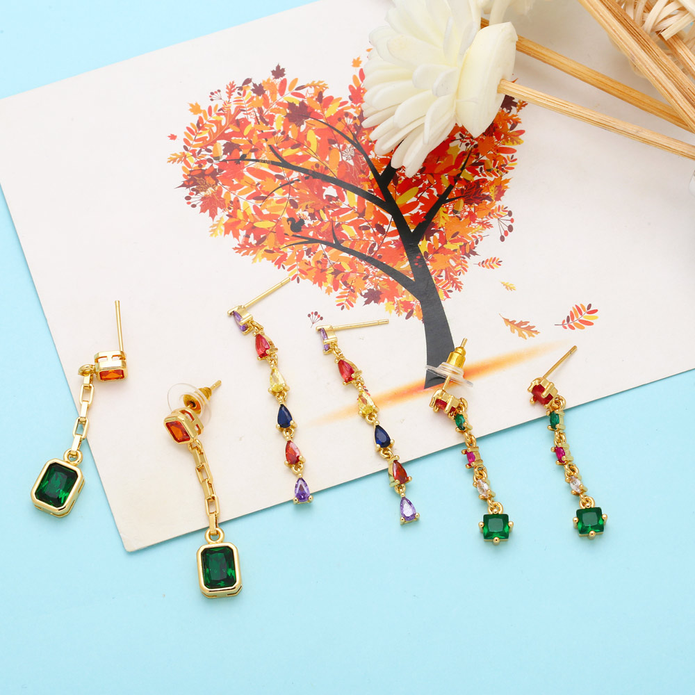 Fashion Geometry Water Droplets Rectangle Copper Tassel Plating Zircon Drop Earrings 1 Pair display picture 6