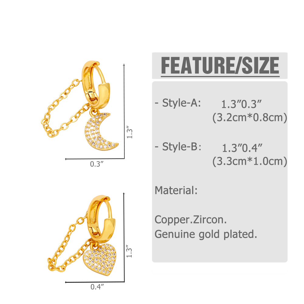 Fashion Star Moon Heart Shape Copper Plating Chain Zircon Drop Earrings 1 Pair display picture 1