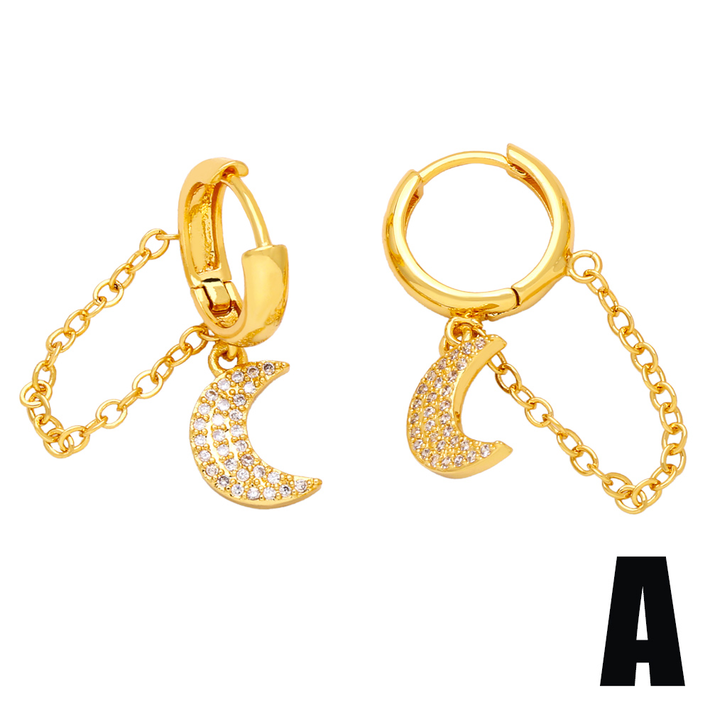 Fashion Star Moon Heart Shape Copper Plating Chain Zircon Drop Earrings 1 Pair display picture 5