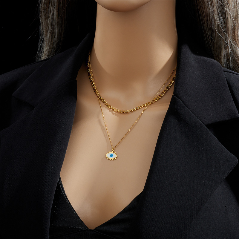 Casual Punk Eye Titanium Steel Enamel Plating 18k Gold Plated Layered Necklaces display picture 5