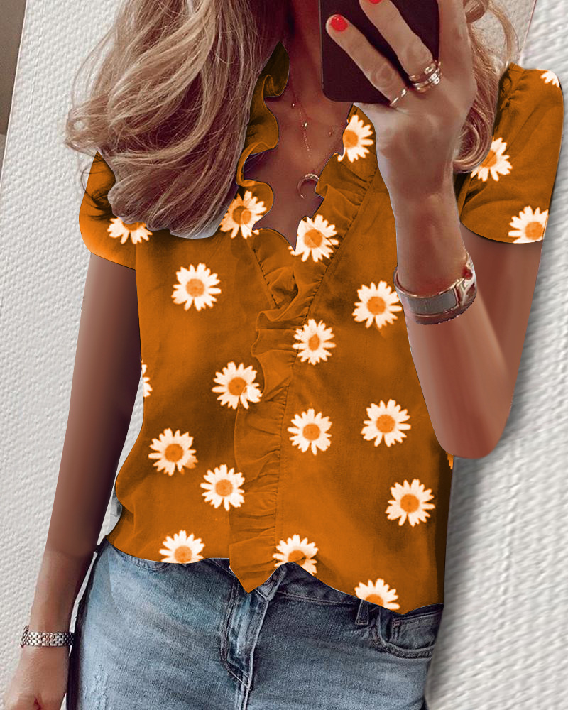 Women's Blouse Sleeveless Short Sleeve Long Sleeve Blouses Ruffles Hawaiian Solid Color Flower display picture 14
