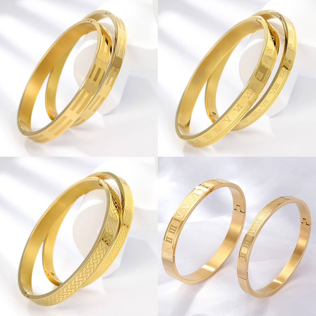 Simple Style Number Stainless Steel Plating Bangle 1 Set display picture 1