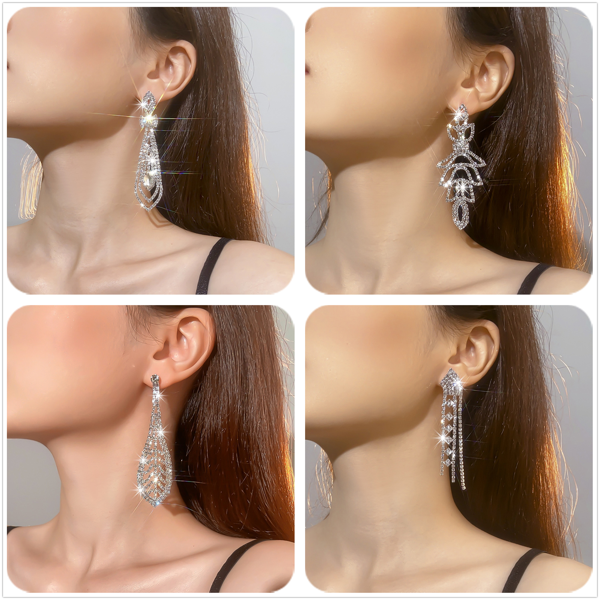 Exaggerated Water Droplets Tassel Rhinestone Inlay Rhinestones Drop Earrings 1 Pair display picture 4