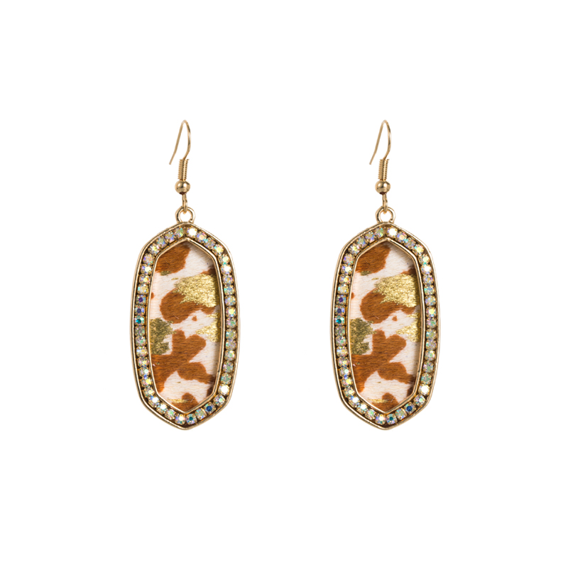 1 Pair Glam Retro Leopard Plating Inlay Pu Leather Alloy Rhinestones Gold Plated Drop Earrings display picture 5
