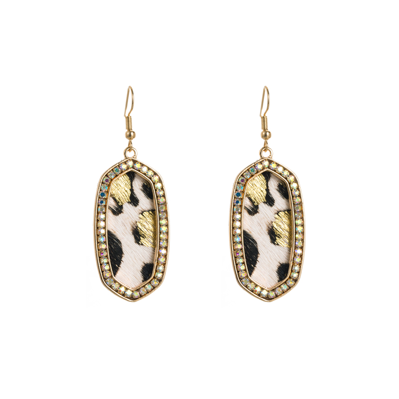 1 Pair Glam Retro Leopard Plating Inlay Pu Leather Alloy Rhinestones Gold Plated Drop Earrings display picture 6
