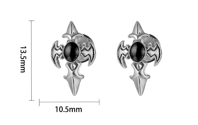Retro Oval Stainless Steel Inlay Artificial Gemstones Ear Studs 1 Pair display picture 5