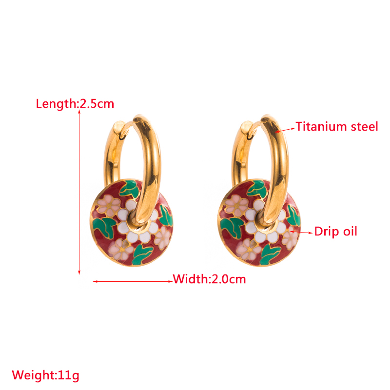 1 Pair Retro Round Flower Enamel Titanium Steel Earrings display picture 1