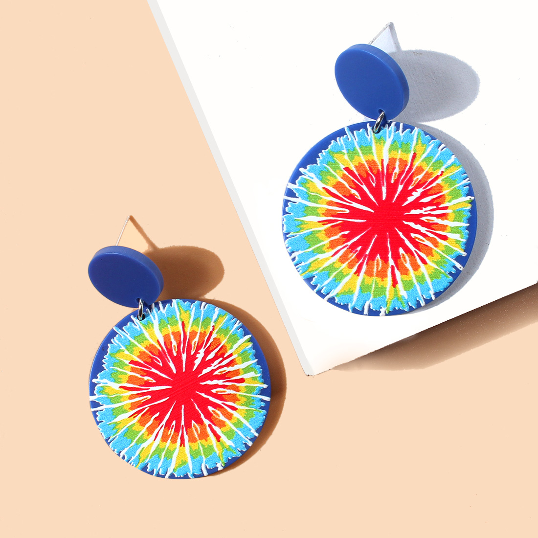 Vintage Style Round Color Block Arylic Plastic Asymmetrical Women's Drop Earrings 1 Pair display picture 2