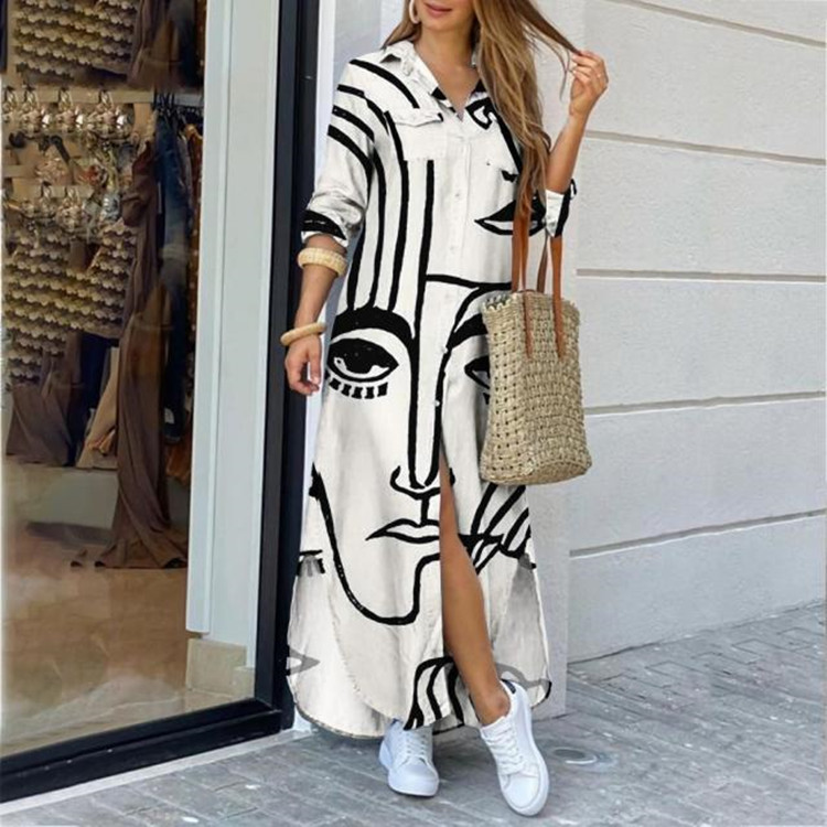 Women's A-line Skirt Casual Shirt Collar Long Sleeve Color Block Maxi Long Dress Daily Street display picture 5