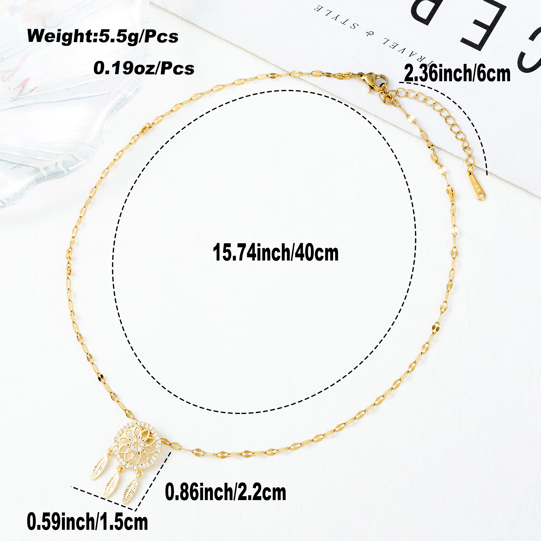 Fashion Dreamcatcher Key Ginkgo Leaf Titanium Steel Copper Gold Plated Hollow Out Inlay Zircon Pendant Necklace 1 Piece display picture 2