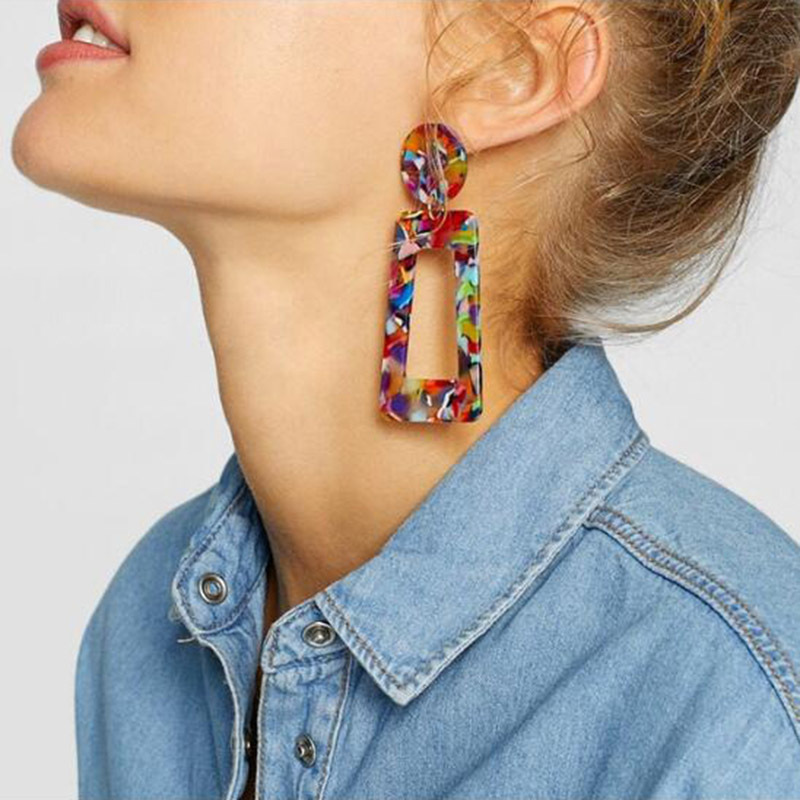 Exaggerated Geometric Rectangle Colorful Arylic Drop Earrings display picture 1