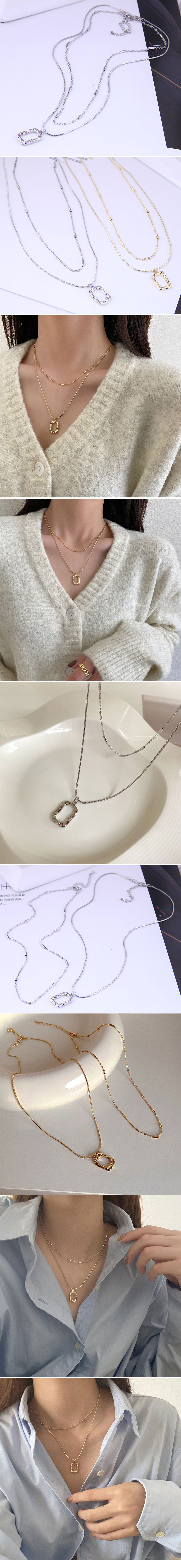 Korean Simple Light Luxury Niche Square Pendant Double-layer Short Copper Necklace display picture 1
