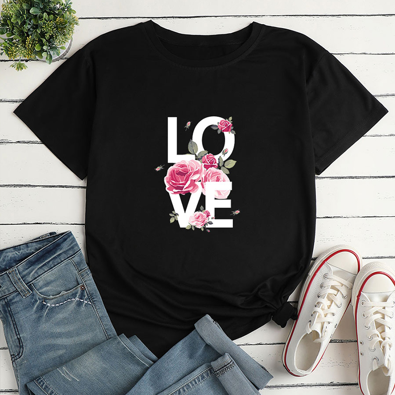 Love Letter Fashion Print Ladies Loose Casual T-shirt display picture 1