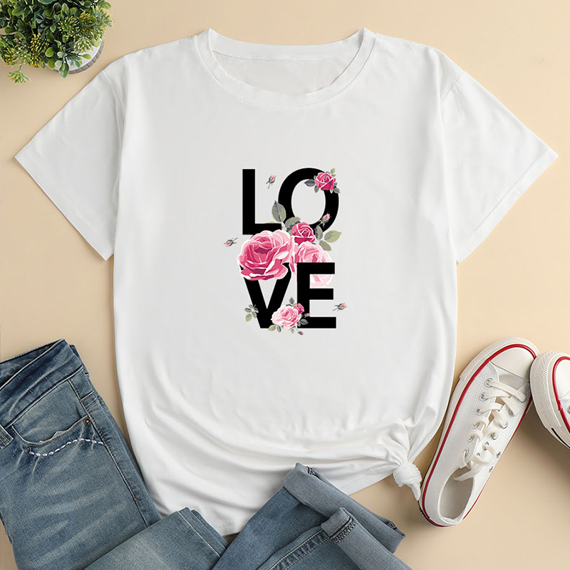 Love Letter Fashion Print Ladies Loose Casual T-shirt display picture 2