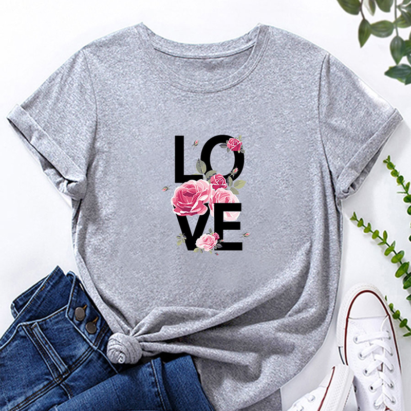 Love Letter Fashion Print Ladies Loose Casual T-shirt display picture 3