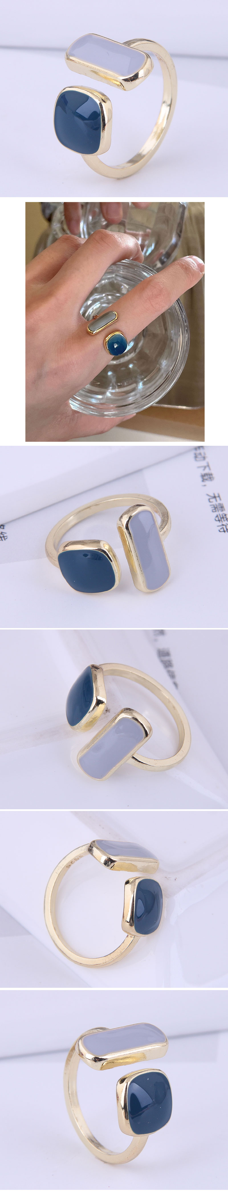 Korean Fashion Simple Geometric Contrast Color Copper Open Ring display picture 1