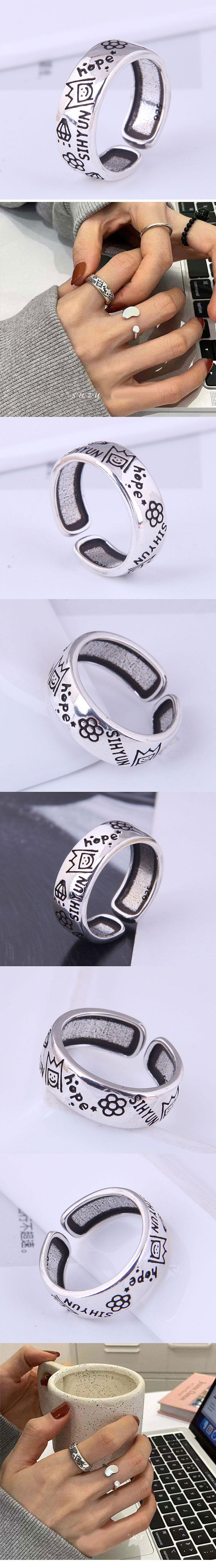 Fashion New Trendy Retro Graffiti Opening Copper Ring Wholesale display picture 1